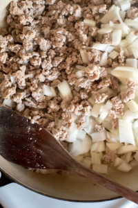 add diced onion and minced garlic