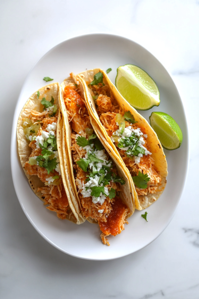 slow-cooker-chicken-tacos-served-with-cilantro-garnish-and-half-cut-lemon