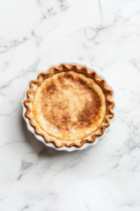 This image shows the Vegan Sugar Cream Pie being placed in the refrigerator to chill, ensuring it firms up perfectly before serving.