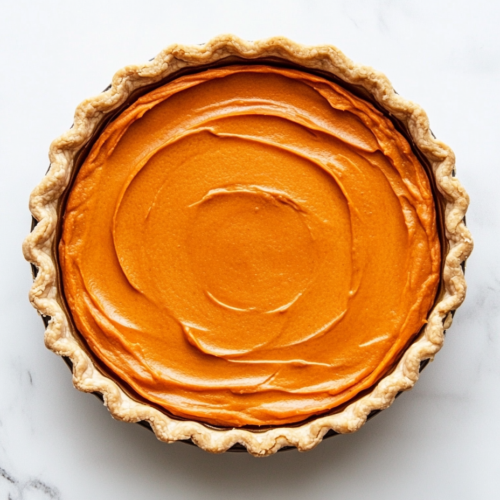 This image shows a perfectly baked vegan sweet potato pie in a round dish, featuring a smooth golden-brown filling with a slightly jiggly center, looking irresistibly creamy and delicious.