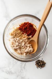 This image shows a bowl of ground chicken mixed with herbs, breadcrumbs, and seasoning, ready to be shaped into meatballs.