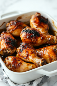 This image shows the drumsticks under the broiler, caramelizing the glaze for a rich, sticky, and flavorful finish.