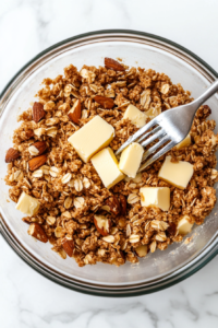 this image shows Oats, Brown Sugar, and Cinnamon Combined for Apple Filling