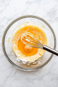 This image shows a bowl with proofed yeast and egg yolk being poured into the mixture, helping to create a soft and fluffy dough.