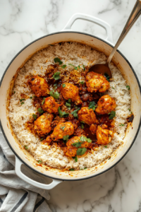 This image shows a pot being layered with fragrant basmati rice, crispy Chicken 65, and rich masala. Each layer builds depth, with saffron-infused milk and fried onions adding a final touch of luxury.