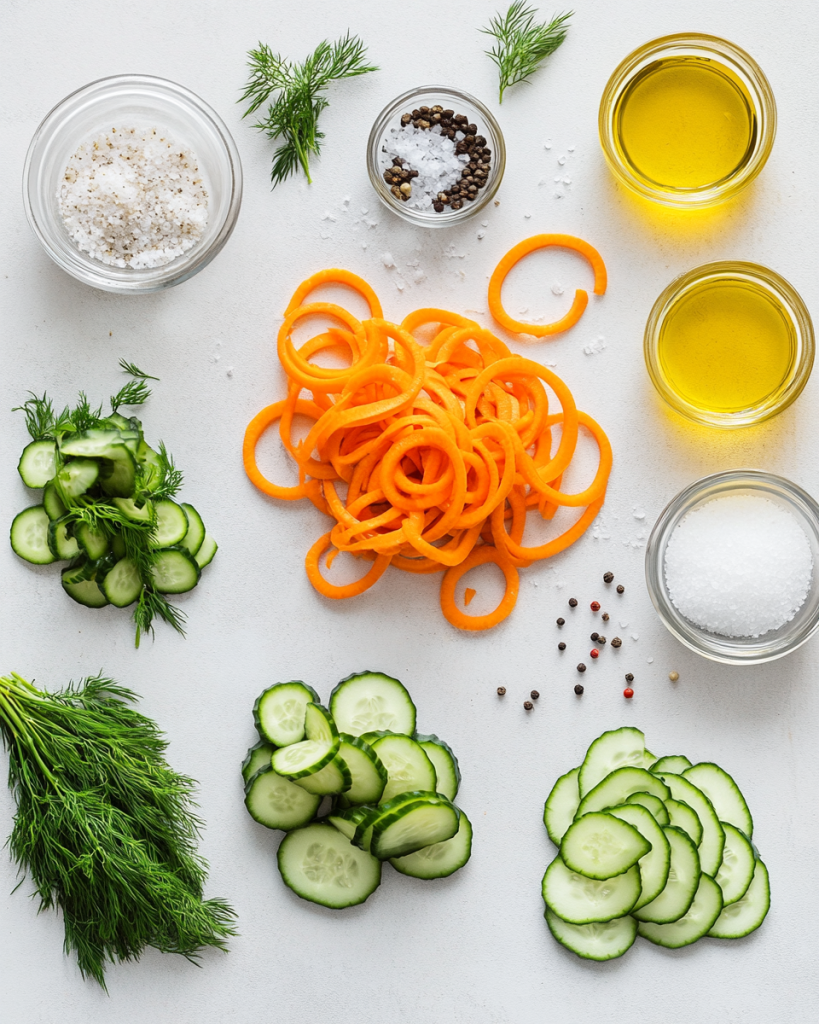 Carrot Cucumber Spiral Salad ingredients