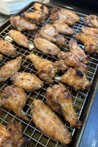 baking until the skin is golden brown and crispy