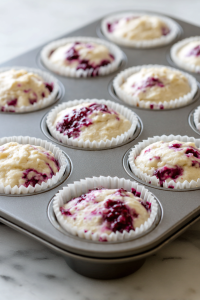 Divide the batter evenly between the muffin cups