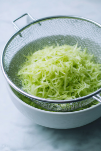 Grate the cucumber for the dressing and place it in a clean kitchen towel or fine mesh strainer
